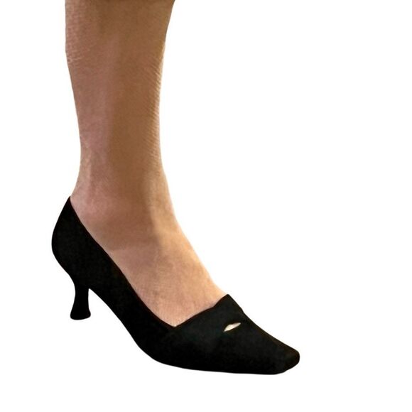 Stuart Weitzman Navy Blue Suede Leather Pointed Toe Kitten Heel Pump 8 W 8.5 - Picture 3 of 13